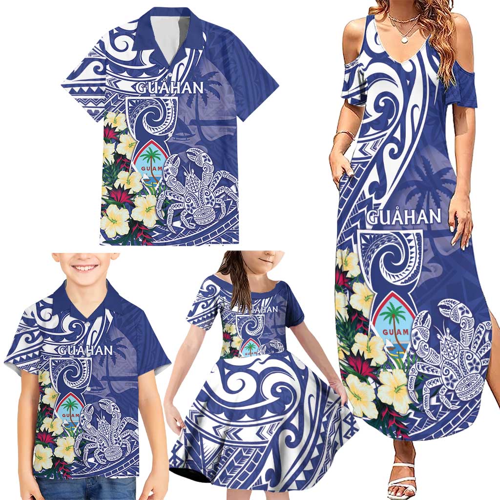 Personalised Hafa Adai Guam Family Matching Summer Maxi Dress and Hawaiian Shirt Latte Stone With Coconut Crab LT05 - Polynesian Pride