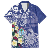 Personalised Hafa Adai Guam Family Matching Tank Maxi Dress and Hawaiian Shirt Latte Stone With Coconut Crab LT05 Dad's Shirt - Short Sleeve Blue - Polynesian Pride