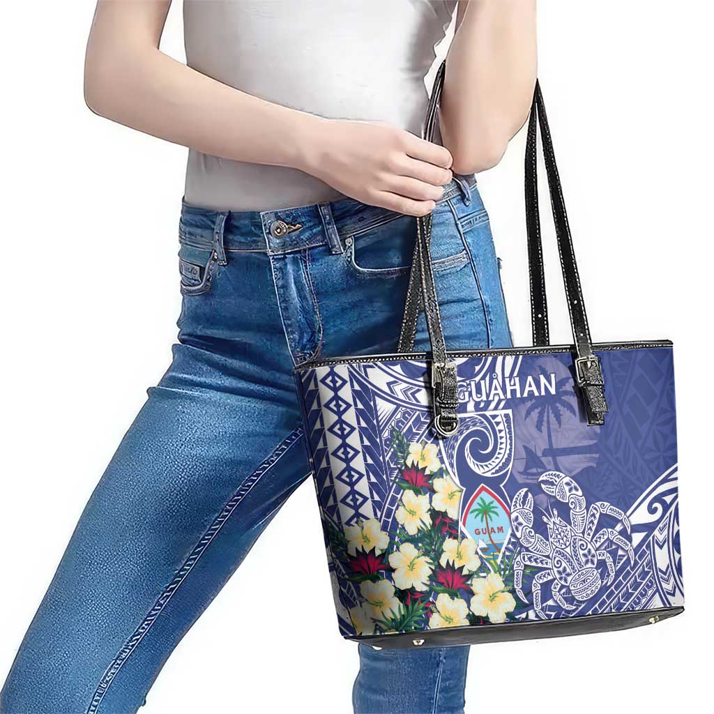 Hafa Adai Guam Leather Tote Bag Latte Stone With Coconut Crab