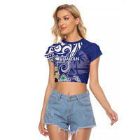 Personalised Hafa Adai Guam Raglan Cropped T Shirt Latte Stone With Coconut Crab