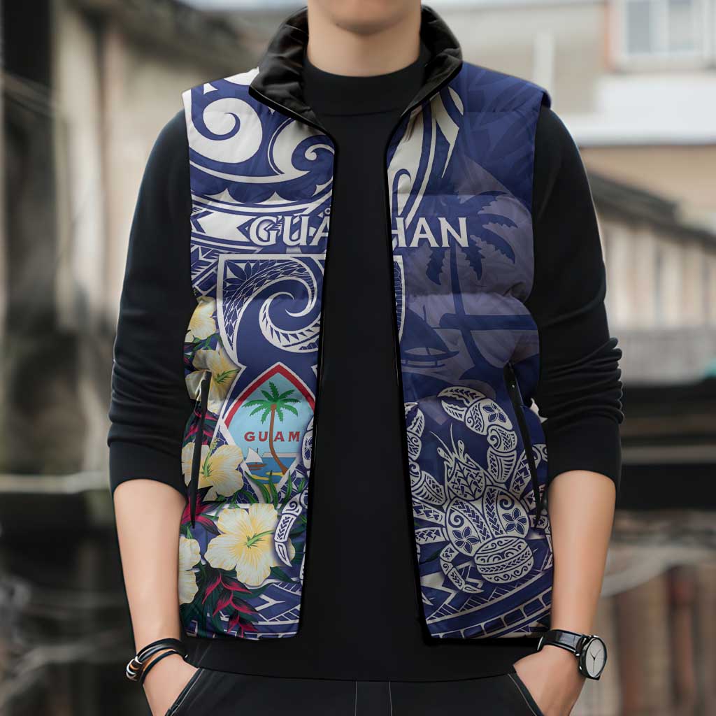 Personalised Hafa Adai Guam Sleeveless Puffer Jacket Latte Stone With Coconut Crab