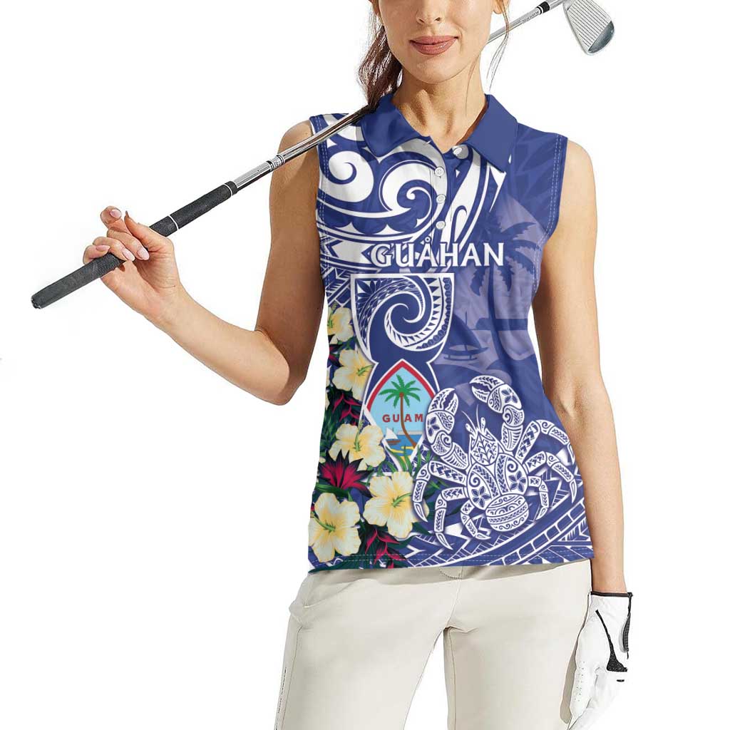 Personalised Hafa Adai Guam Women Sleeveless Polo Shirt Latte Stone With Coconut Crab