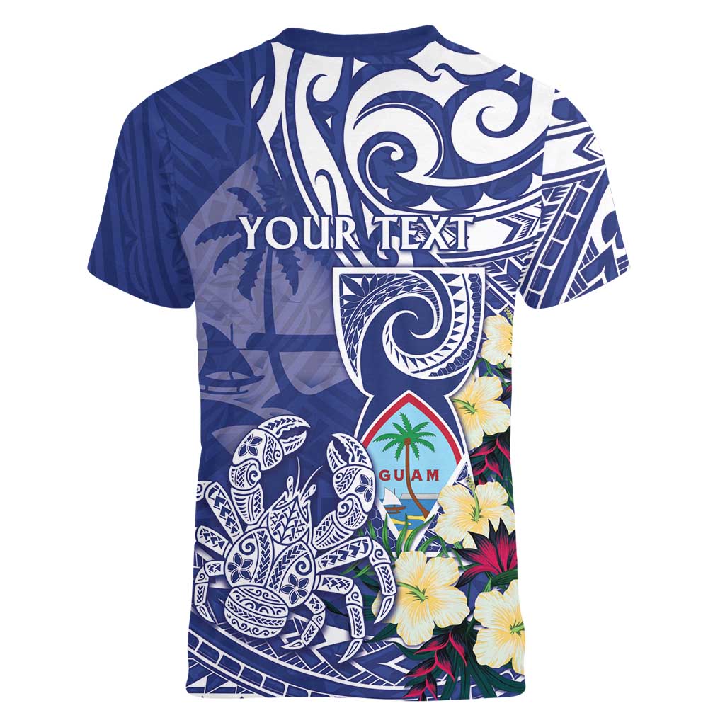 Personalised Hafa Adai Guam Women V-Neck T-Shirt Latte Stone With Coconut Crab
