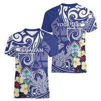 Personalised Hafa Adai Guam Women V-Neck T-Shirt Latte Stone With Coconut Crab