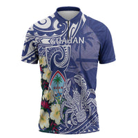 Personalised Hafa Adai Guam Zipper Polo Shirt Latte Stone With Coconut Crab
