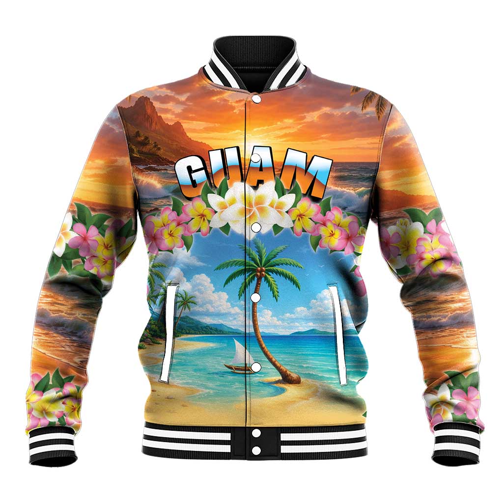 Guam Baseball Jacket Eternal Summer Sunset Beach