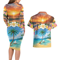 Guam Couples Matching Long Sleeve Bodycon Dress and Hawaiian Shirt Eternal Summer Sunset Beach