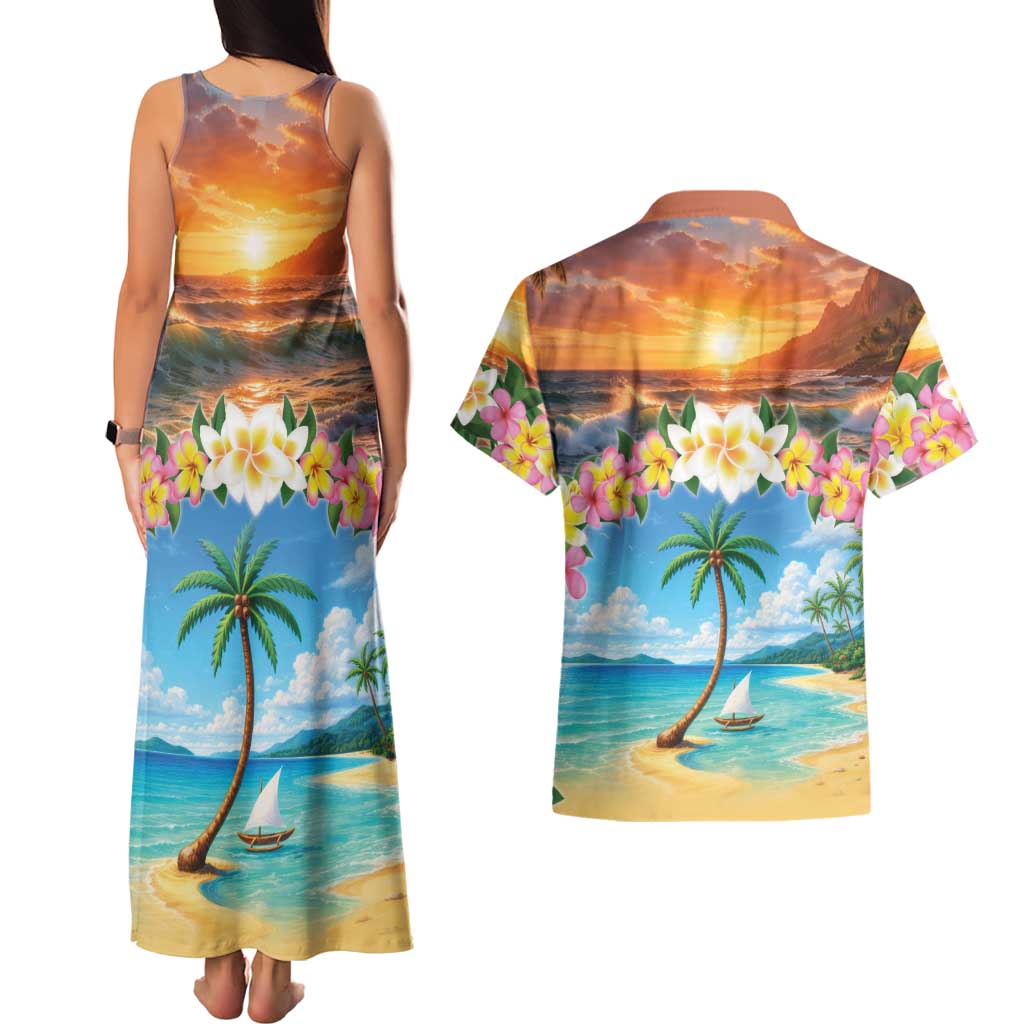 Guam Couples Matching Tank Maxi Dress and Hawaiian Shirt Eternal Summer Sunset Beach