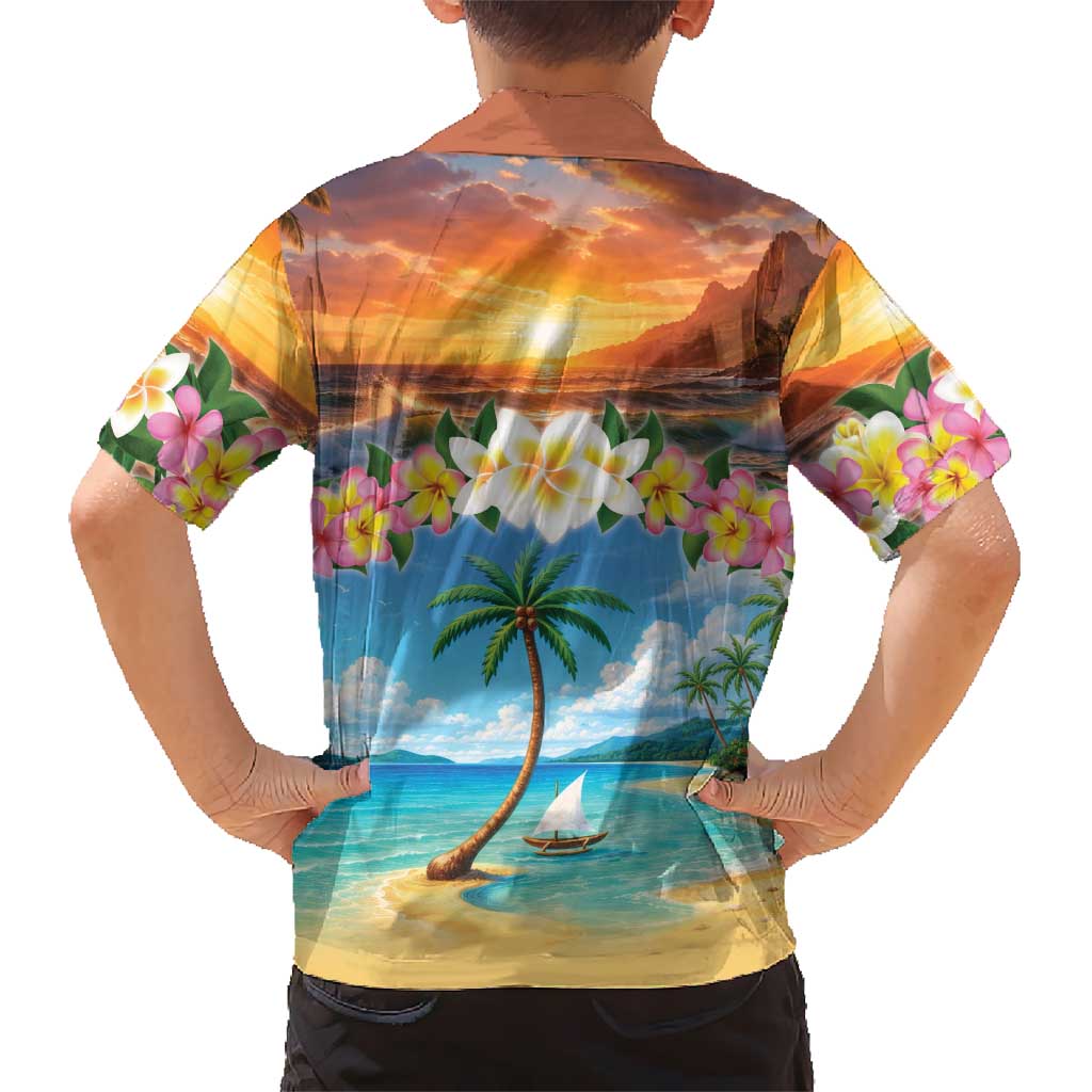 Guam Family Matching Long Sleeve Bodycon Dress and Hawaiian Shirt Eternal Summer Sunset Beach LT05 - Polynesian Pride