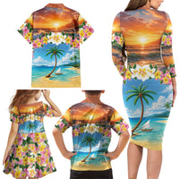 Guam Family Matching Long Sleeve Bodycon Dress and Hawaiian Shirt Eternal Summer Sunset Beach LT05 - Polynesian Pride
