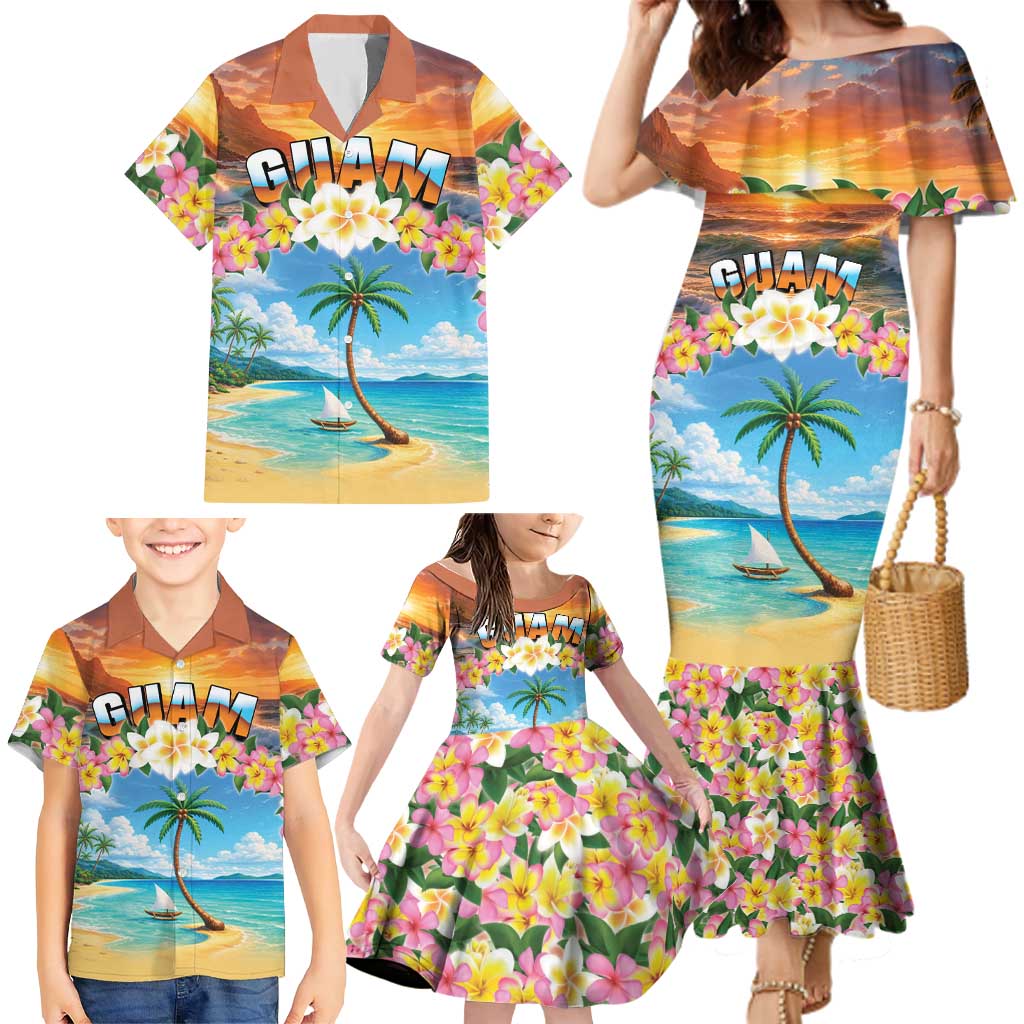 Guam Family Matching Mermaid Dress and Hawaiian Shirt Eternal Summer Sunset Beach