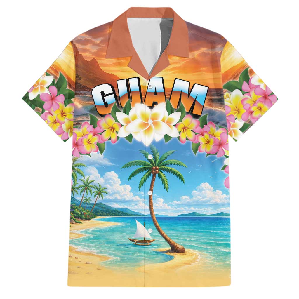 Guam Family Matching Off The Shoulder Long Sleeve Dress and Hawaiian Shirt Eternal Summer Sunset Beach LT05 Dad's Shirt - Short Sleeve Colorful - Polynesian Pride