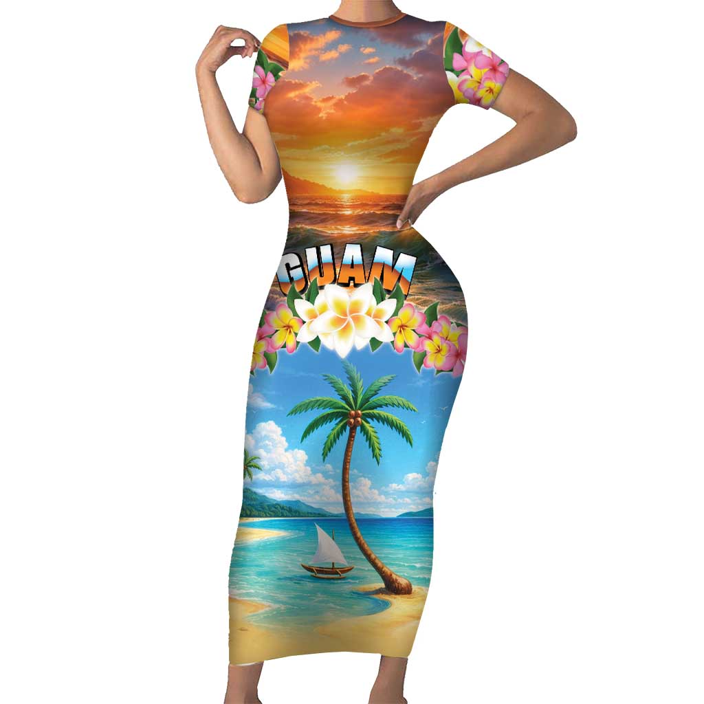 Guam Family Matching Short Sleeve Bodycon Dress and Hawaiian Shirt Eternal Summer Sunset Beach LT05 Mom's Dress Colorful - Polynesian Pride