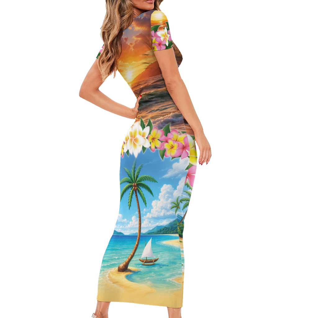 Guam Family Matching Short Sleeve Bodycon Dress and Hawaiian Shirt Eternal Summer Sunset Beach LT05 - Polynesian Pride