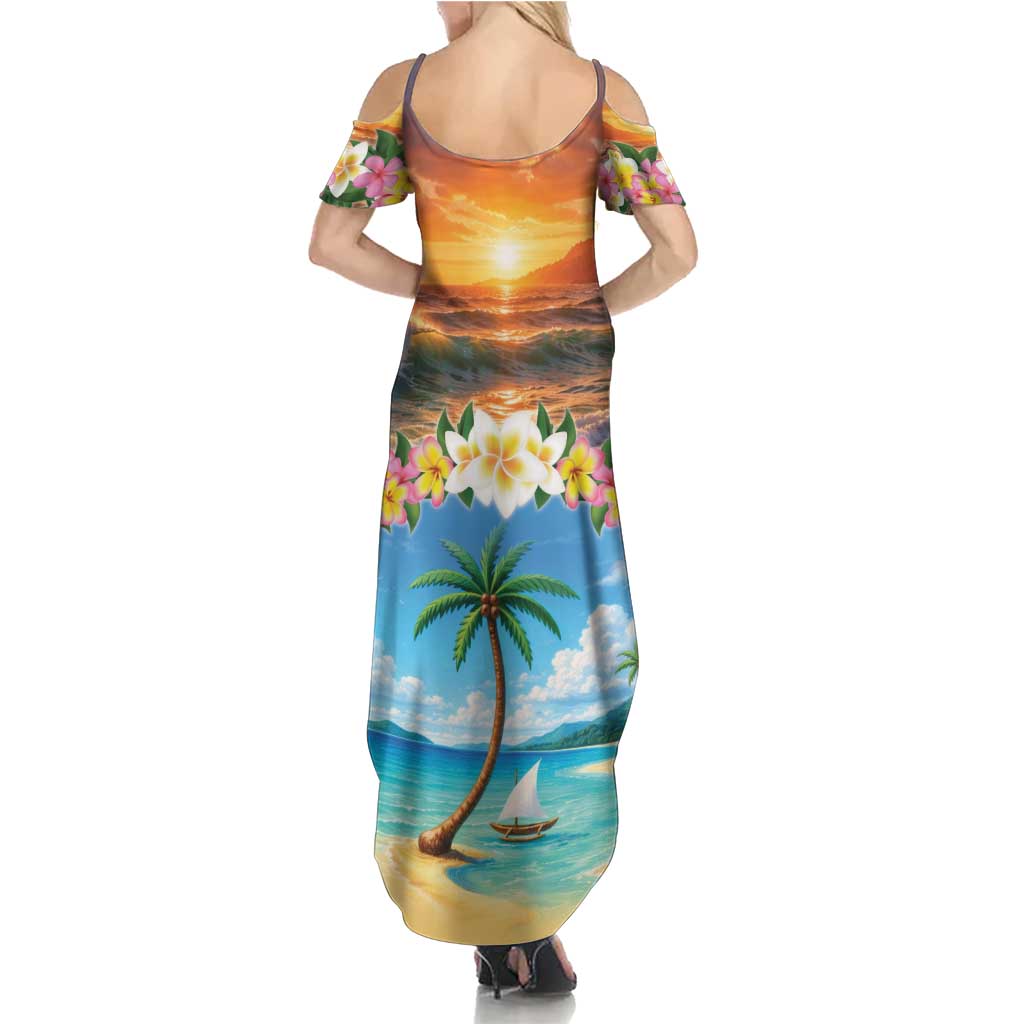 Guam Family Matching Summer Maxi Dress and Hawaiian Shirt Eternal Summer Sunset Beach