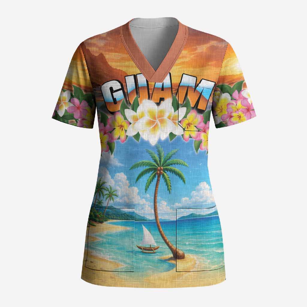 Guam Scrub Top Eternal Summer Sunset Beach