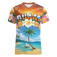 Guam Women V-Neck T-Shirt Eternal Summer Sunset Beach