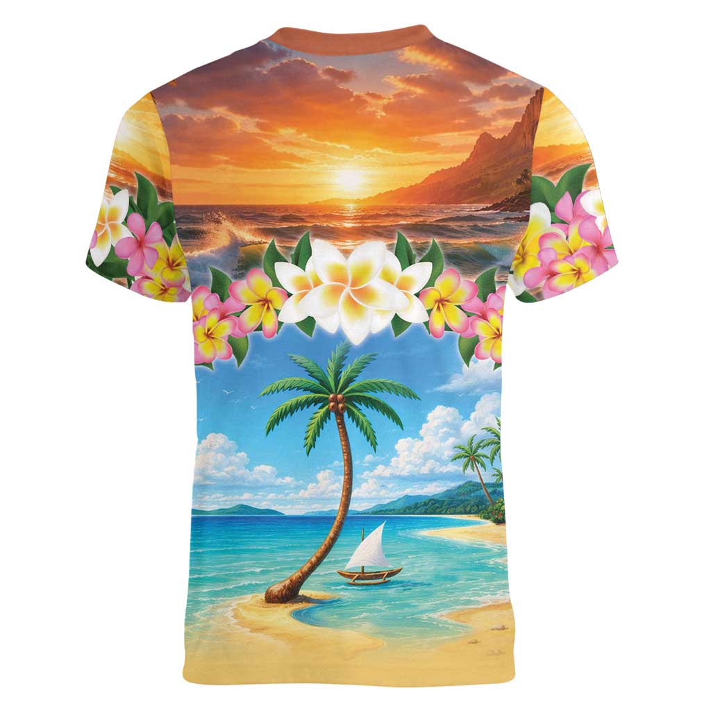 Guam Women V-Neck T-Shirt Eternal Summer Sunset Beach