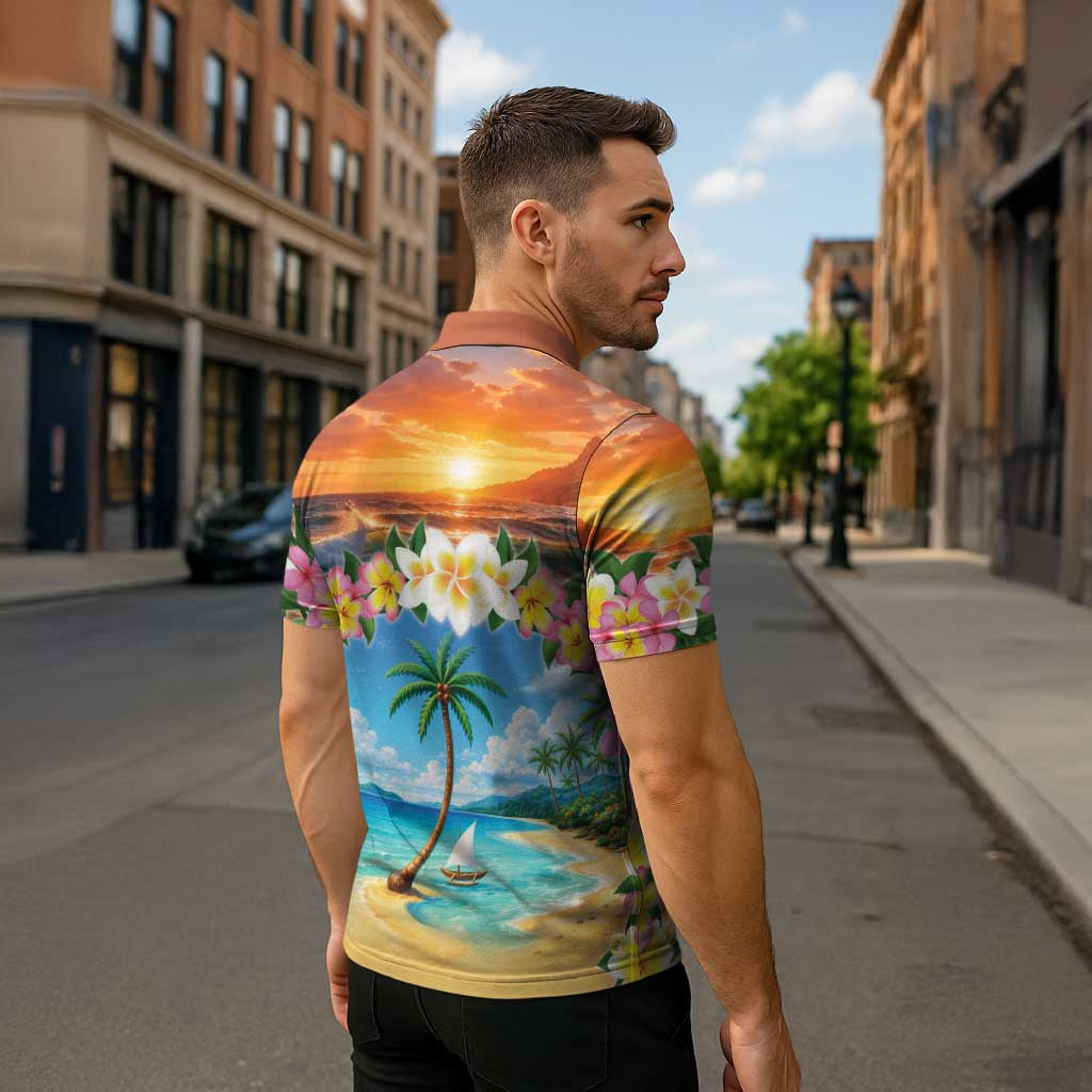 Guam Zipper Polo Shirt Eternal Summer Sunset Beach