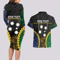 Personalised South Sea Islanders And Fiji Couples Matching Long Sleeve Bodycon Dress and Hawaiian Shirt Kanakas Fijian Tapa Pattern LT05 - Polynesian Pride