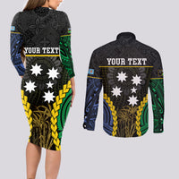 Personalised South Sea Islanders And Fiji Couples Matching Long Sleeve Bodycon Dress and Long Sleeve Button Shirt Kanakas Fijian Tapa Pattern LT05 - Polynesian Pride
