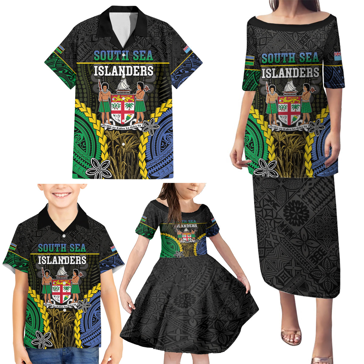 Personalised South Sea Islanders And Fiji Family Matching Puletasi and Hawaiian Shirt Kanakas Fijian Tapa Pattern LT05 - Polynesian Pride