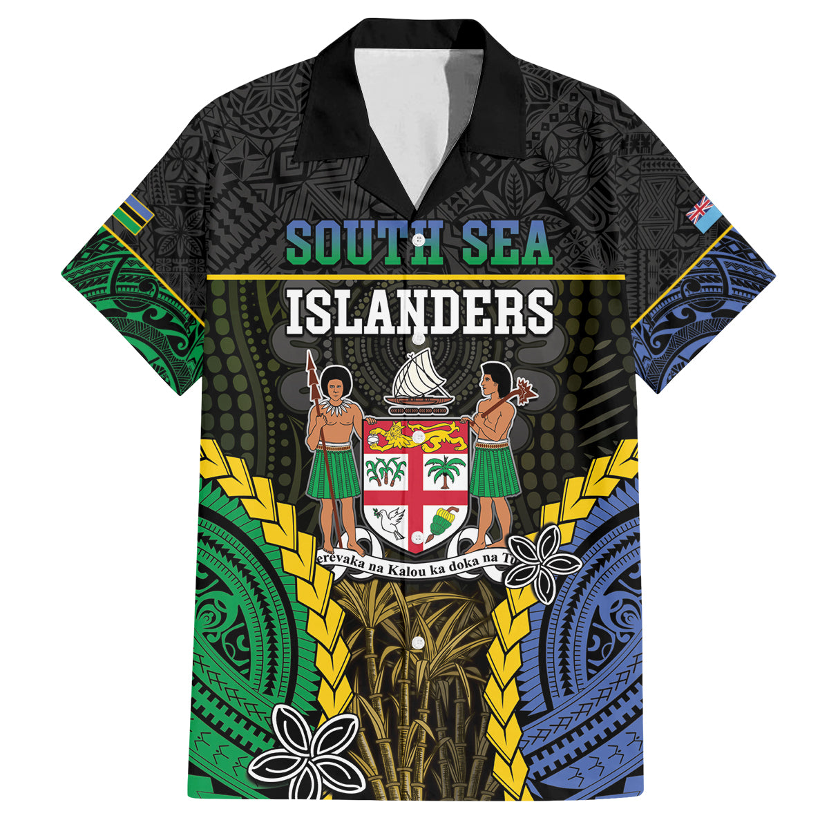 Personalised South Sea Islanders And Fiji Family Matching Puletasi and Hawaiian Shirt Kanakas Fijian Tapa Pattern LT05 Dad's Shirt - Short Sleeve Black - Polynesian Pride