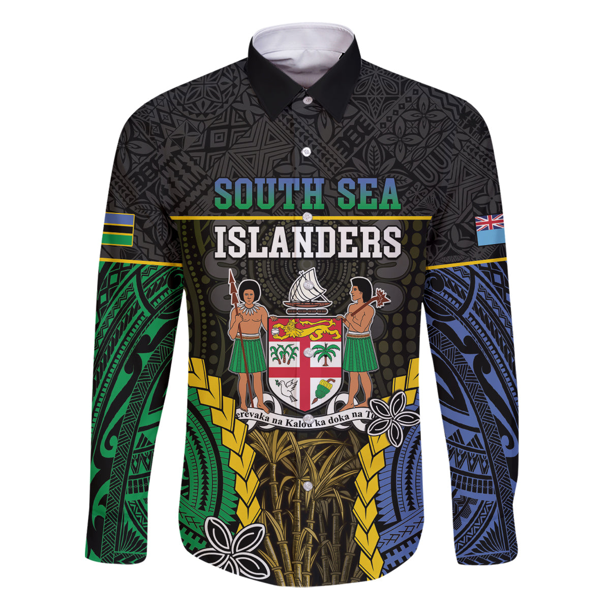 Personalised South Sea Islanders And Fiji Family Matching Puletasi and Hawaiian Shirt Kanakas Fijian Tapa Pattern LT05 Dad's Shirt - Long Sleeve Black - Polynesian Pride