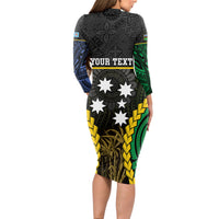 Personalised South Sea Islanders And Fiji Long Sleeve Bodycon Dress Kanakas Fijian Tapa Pattern LT05 - Polynesian Pride