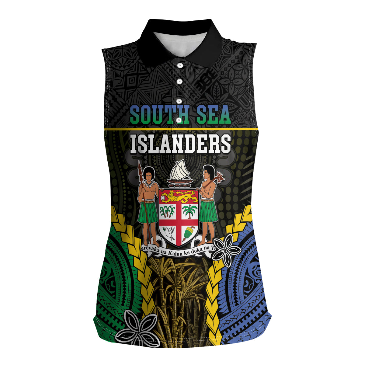 Personalised South Sea Islanders And Fiji Women Sleeveless Polo Shirt Kanakas Fijian Tapa Pattern