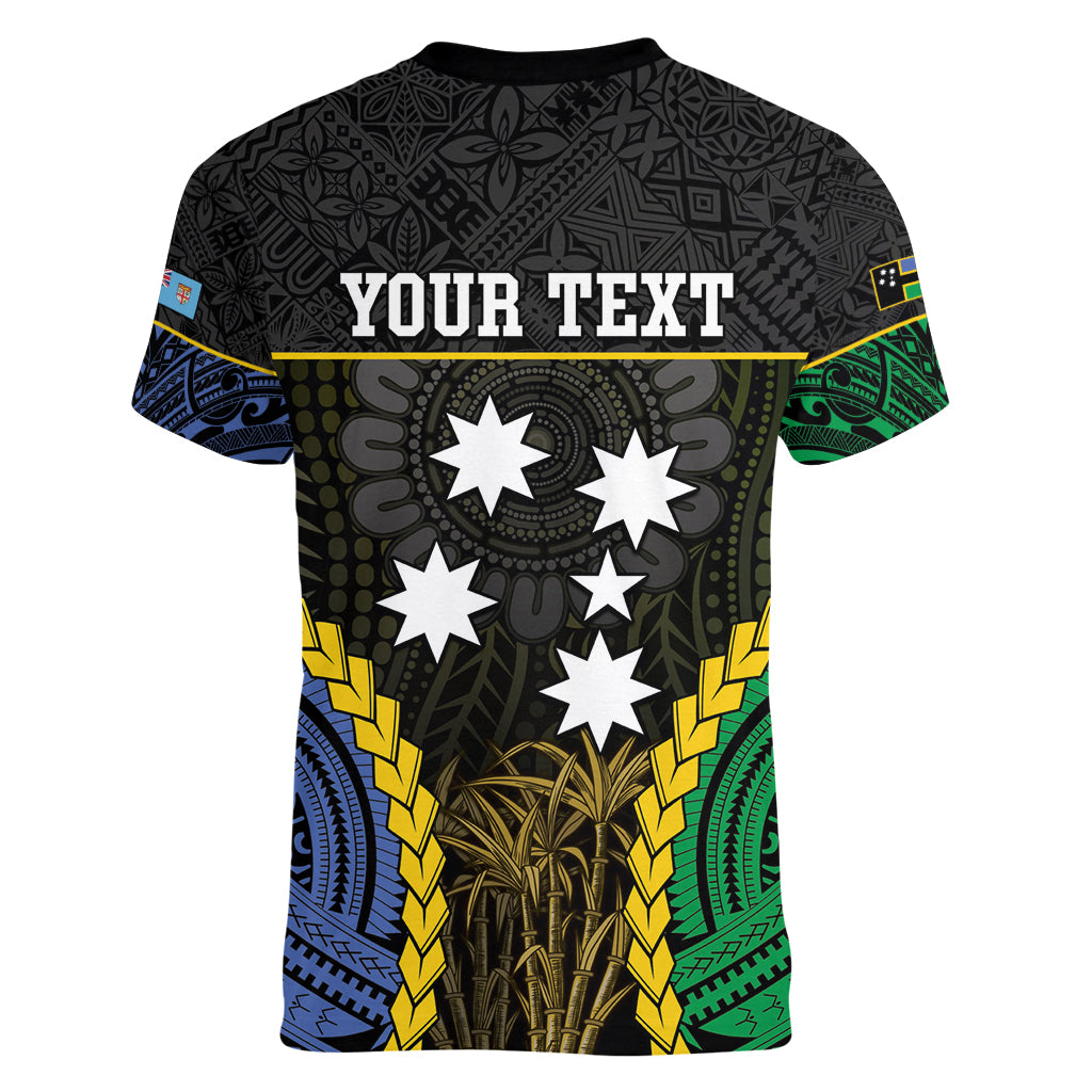 Personalised South Sea Islanders And Fiji Women V-Neck T-Shirt Kanakas Fijian Tapa Pattern