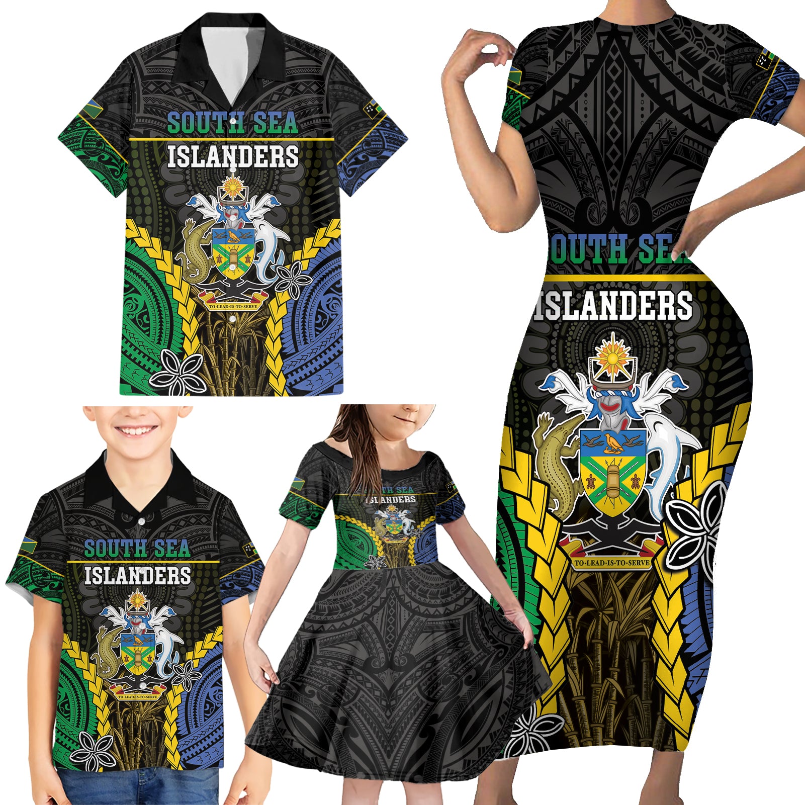 Personalised South Sea Islanders And Solomon Islands Family Matching Short Sleeve Bodycon Dress and Hawaiian Shirt Kanakas Polynesian Pattern