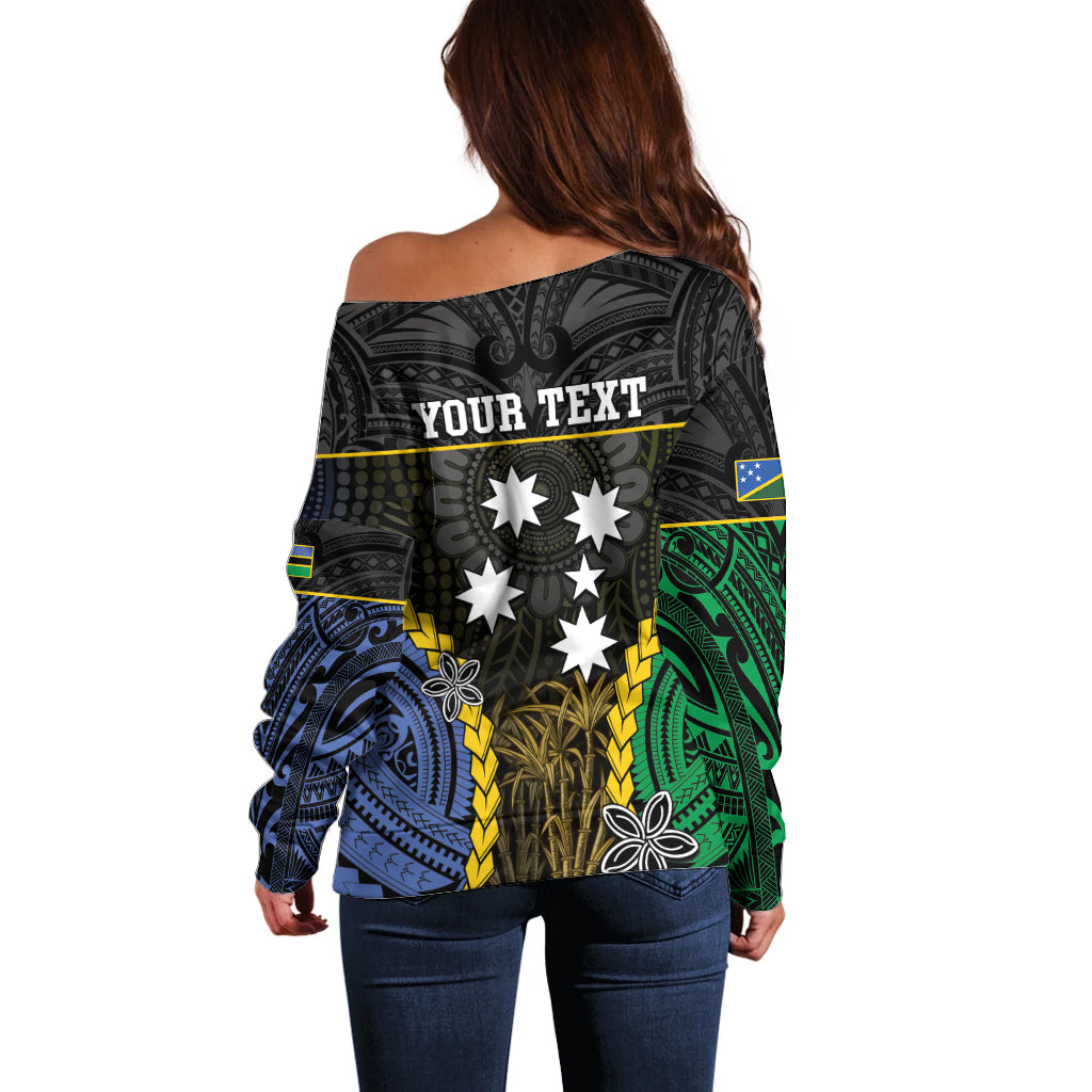 Personalised South Sea Islanders And Solomon Islands Off Shoulder Sweater Kanakas Polynesian Pattern