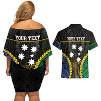 Personalised South Sea Islanders And Vanuatu Couples Matching Off Shoulder Short Dress and Hawaiian Shirt Kanakas Sand Drawing Pattern LT05 - Polynesian Pride