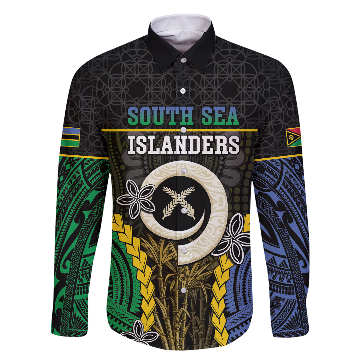 Personalised South Sea Islanders And Vanuatu Family Matching Long Sleeve Bodycon Dress and Hawaiian Shirt Kanakas Sand Drawing Pattern LT05 Dad's Shirt - Long Sleeve Black - Polynesian Pride
