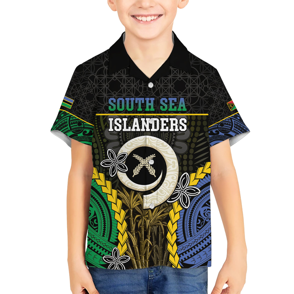 Personalised South Sea Islanders And Vanuatu Family Matching Short Sleeve Bodycon Dress and Hawaiian Shirt Kanakas Sand Drawing Pattern LT05 Son's Shirt Black - Polynesian Pride