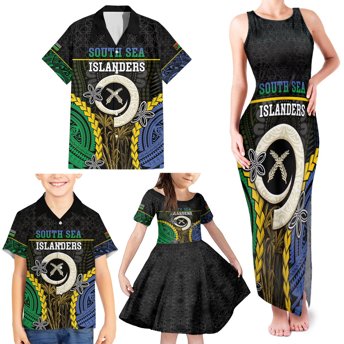 Personalised South Sea Islanders And Vanuatu Family Matching Tank Maxi Dress and Hawaiian Shirt Kanakas Sand Drawing Pattern