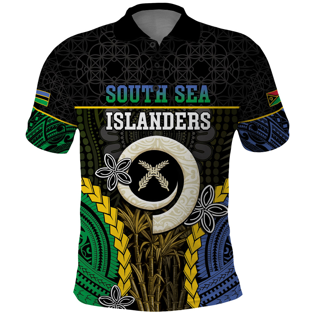 Personalised South Sea Islanders And Vanuatu Polo Shirt Kanakas Sand Drawing Pattern LT05 Black - Polynesian Pride