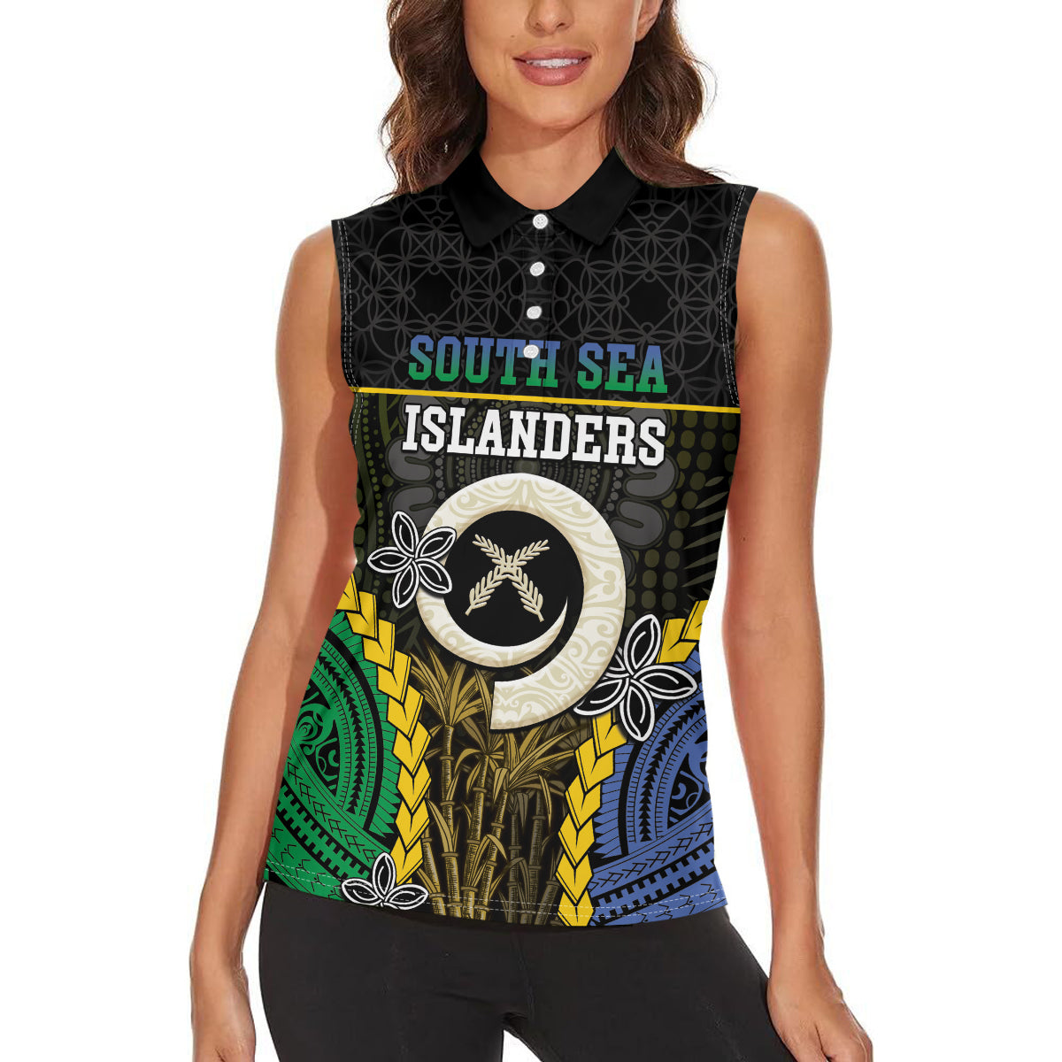 Personalised South Sea Islanders And Vanuatu Women Sleeveless Polo Shirt Kanakas Sand Drawing Pattern