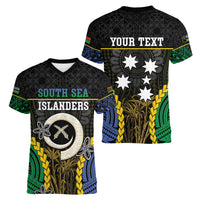Personalised South Sea Islanders And Vanuatu Women V-Neck T-Shirt Kanakas Sand Drawing Pattern