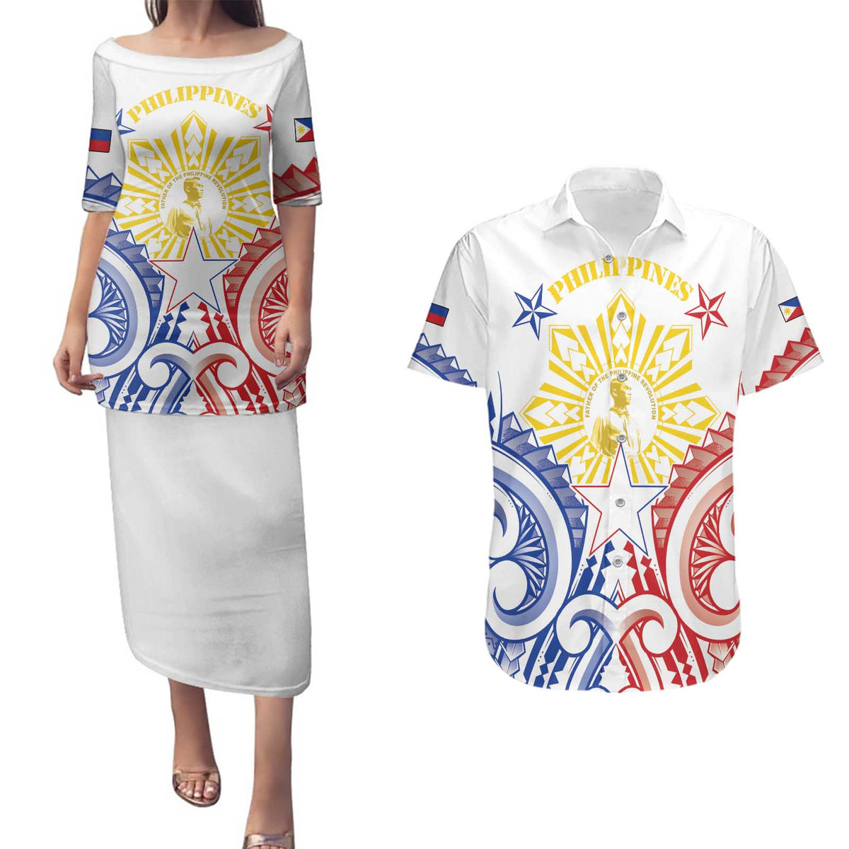 Philippines Couples Matching Puletasi and Hawaiian Shirt Katipunan Andres Bonifacio