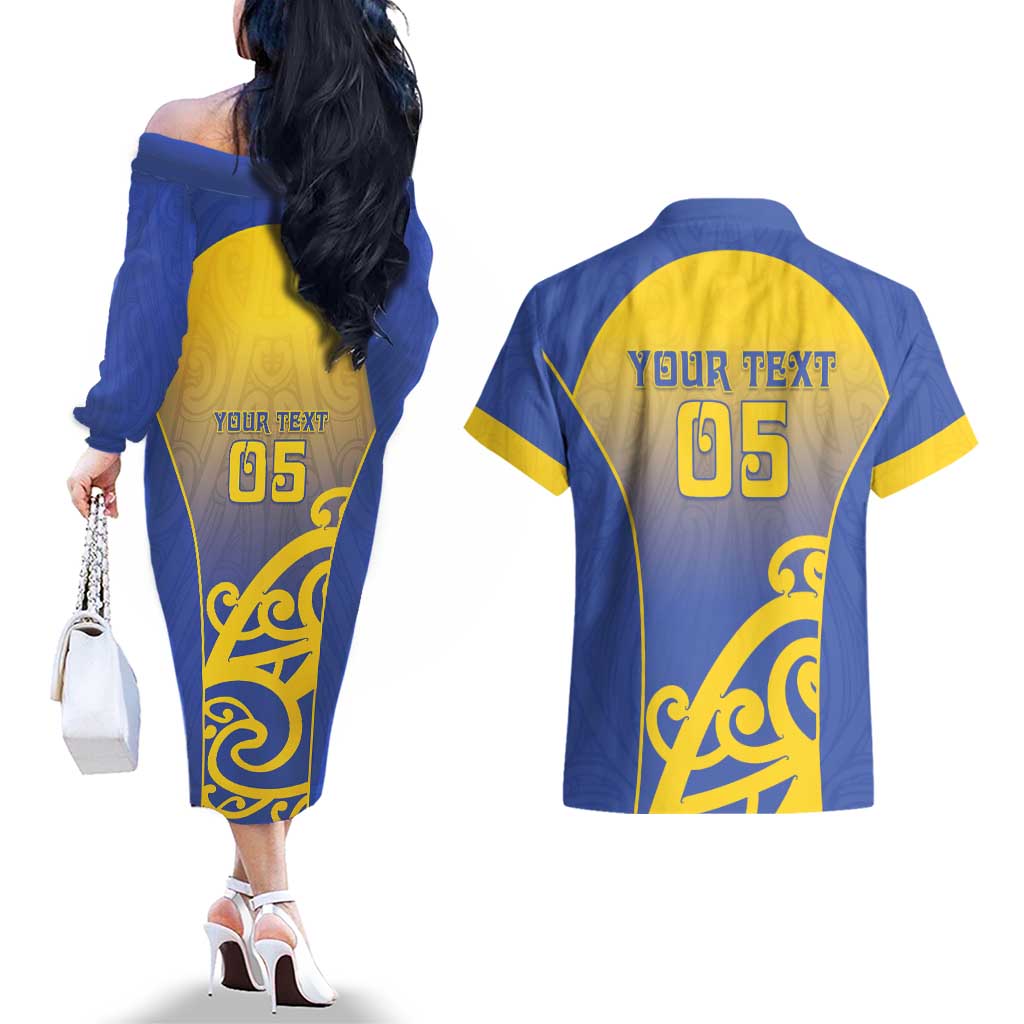 Custom James Cook High School Couples Matching Off The Shoulder Long Sleeve Dress and Hawaiian Shirt Maori Koru Pattern
