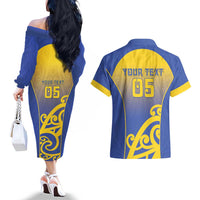 Custom James Cook High School Couples Matching Off The Shoulder Long Sleeve Dress and Hawaiian Shirt Maori Koru Pattern