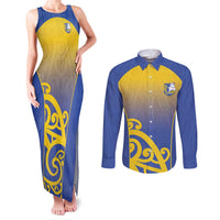 Custom James Cook High School Couples Matching Tank Maxi Dress and Long Sleeve Button Shirt Maori Koru Pattern