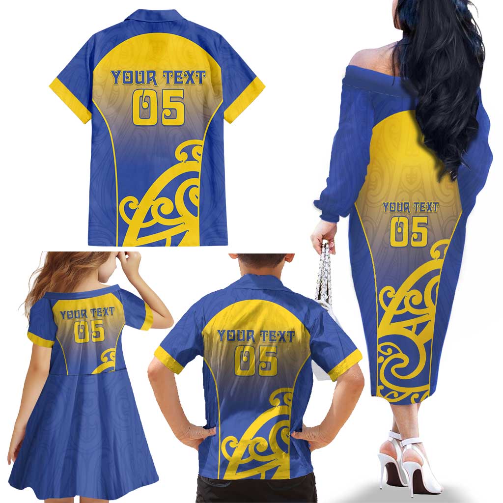 Custom James Cook High School Family Matching Off The Shoulder Long Sleeve Dress and Hawaiian Shirt Maori Koru Pattern