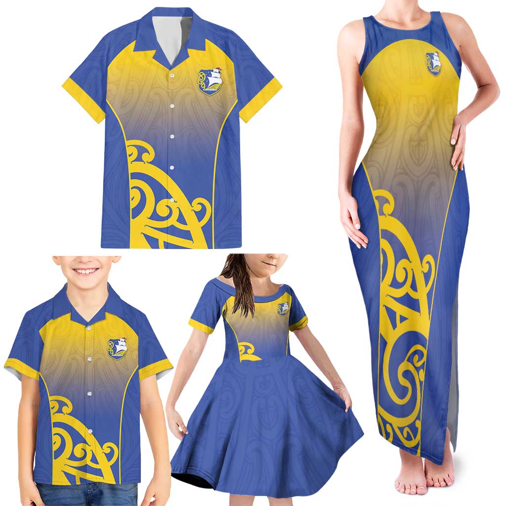 Custom James Cook High School Family Matching Tank Maxi Dress and Hawaiian Shirt Maori Koru Pattern