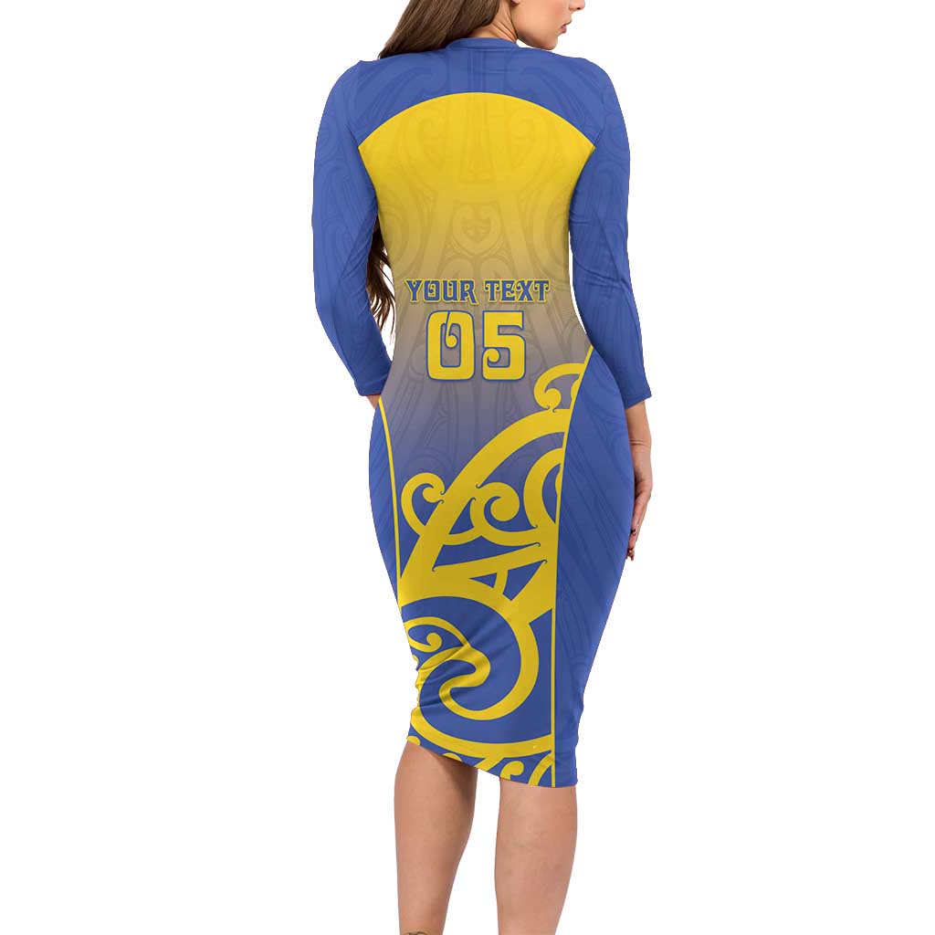 Custom James Cook High School Long Sleeve Bodycon Dress Maori Koru Pattern