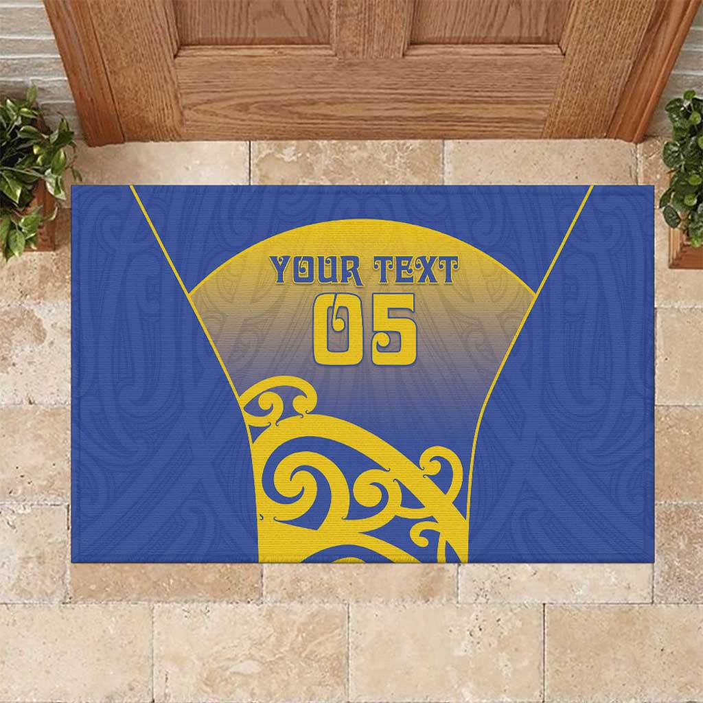 Custom James Cook High School Rubber Doormat Maori Koru Pattern LT05 Blue - Polynesian Pride