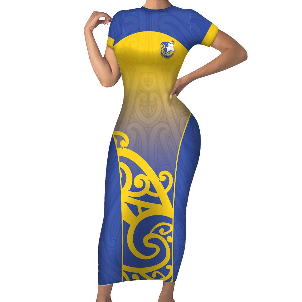 Custom James Cook High School Short Sleeve Bodycon Dress Maori Koru Pattern