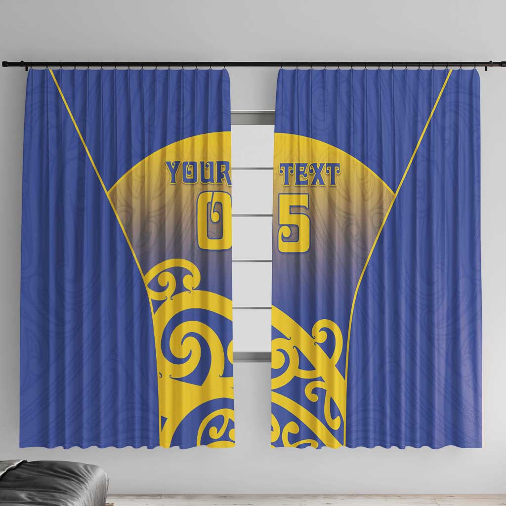 Custom James Cook High School Window Curtain Maori Koru Pattern LT05 With Hooks Blue - Polynesian Pride